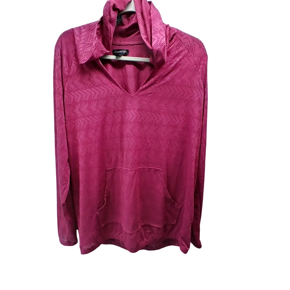 Lane Bryant Pullover Hoodie 14/16 Magenta Pointelle Mesh Activewear V-Neck